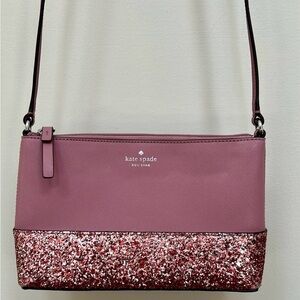 Kate Spade ♠️  Mauve Pink Glitter Saffiano Leather Crossbody Bag